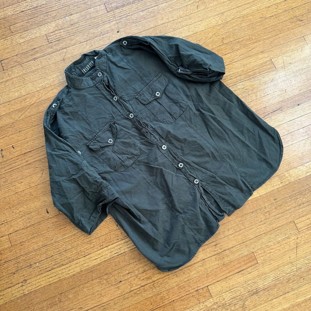 Resource Military Shirt Mens L Green Excellent Band Collar Epaulets Utility